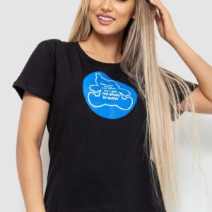 7ea08095-0443-11ee-8235-d8cb8a9c13c3 Футболка жіноча з принтом, колір чорний — інтернет-магазин SportRun